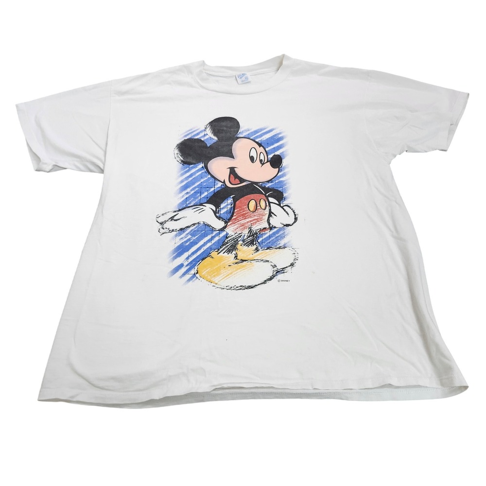Velva Sheen T-Shirt Mens XXL Mickey Mouse White Graphic Disney Velva Sheen EUC